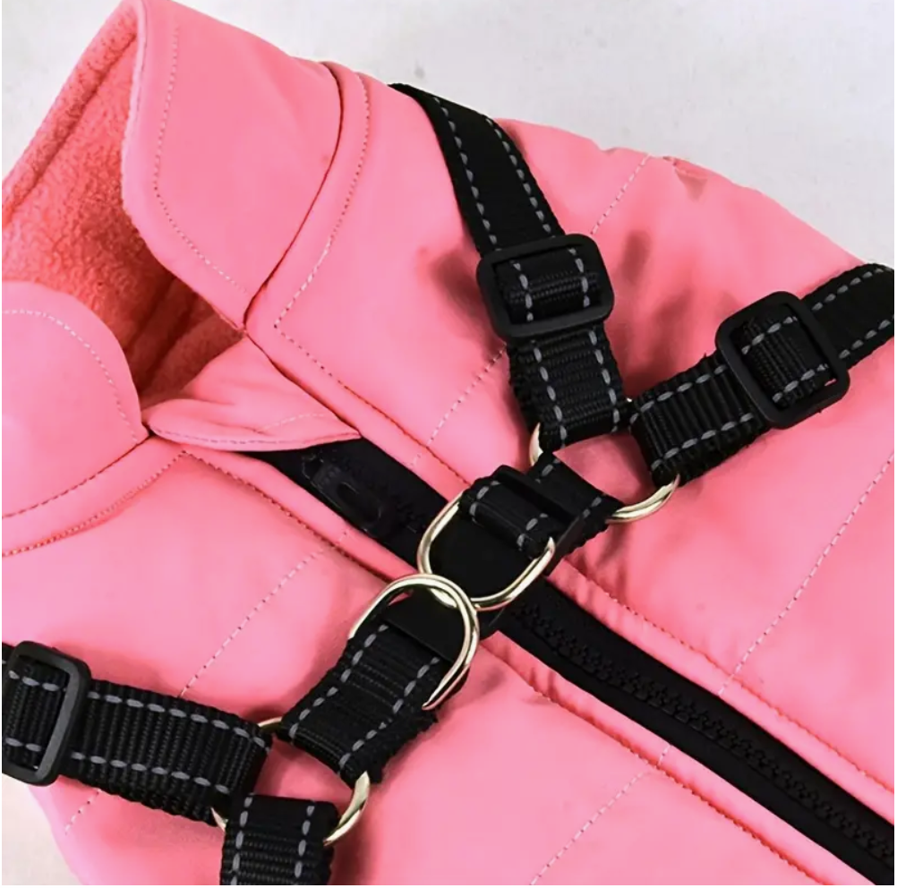 Pink harness dog coat