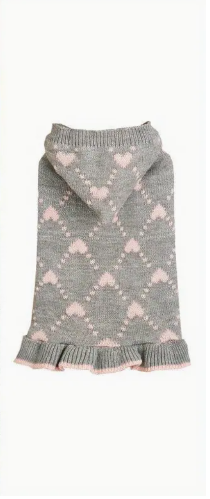 La robe à coeur pour chien Tricoté à Capuchon