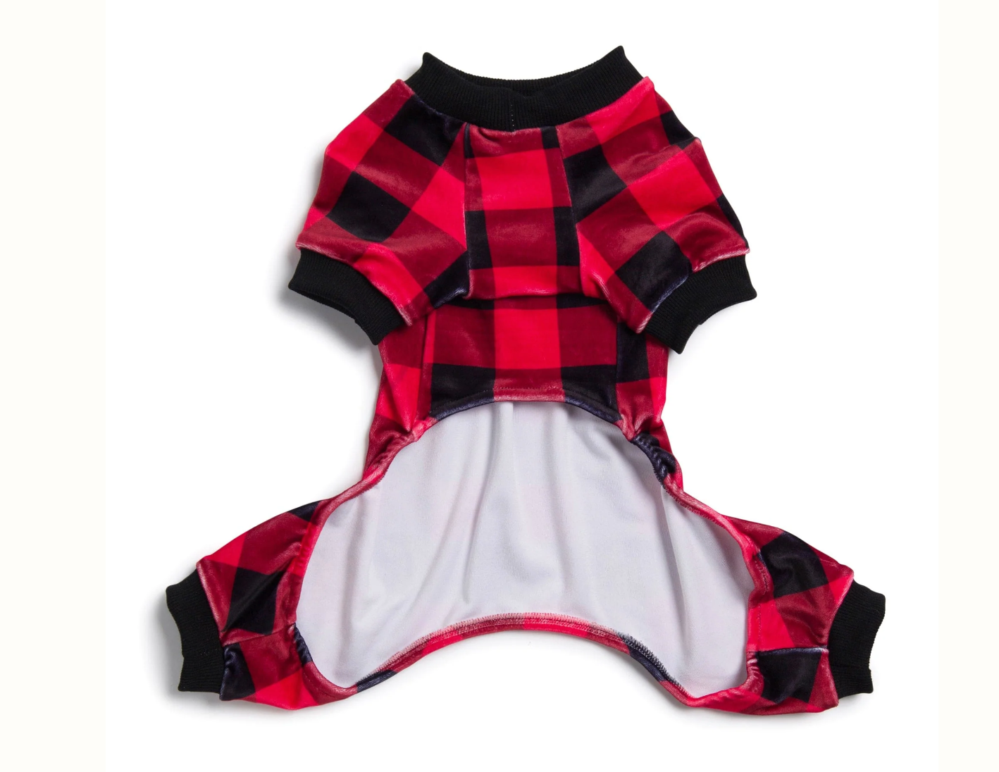 Le pyjama pour chien en velours à carreaux rouge et noir
