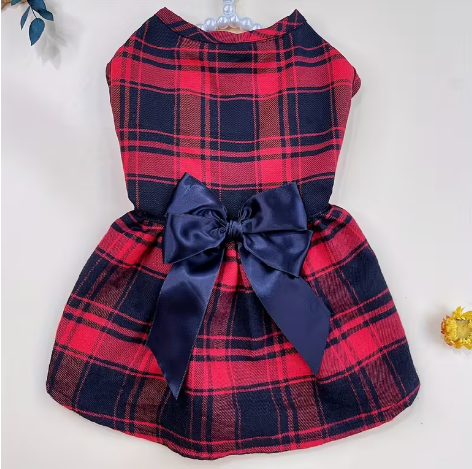 La Robe pour chien Festive à Carreaux Rouge & Noir avec Nœud