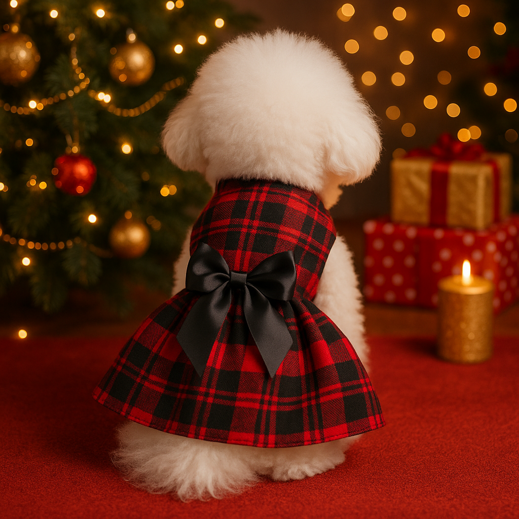 La Robe pour chien Festive à Carreaux Rouge & Noir avec Nœud