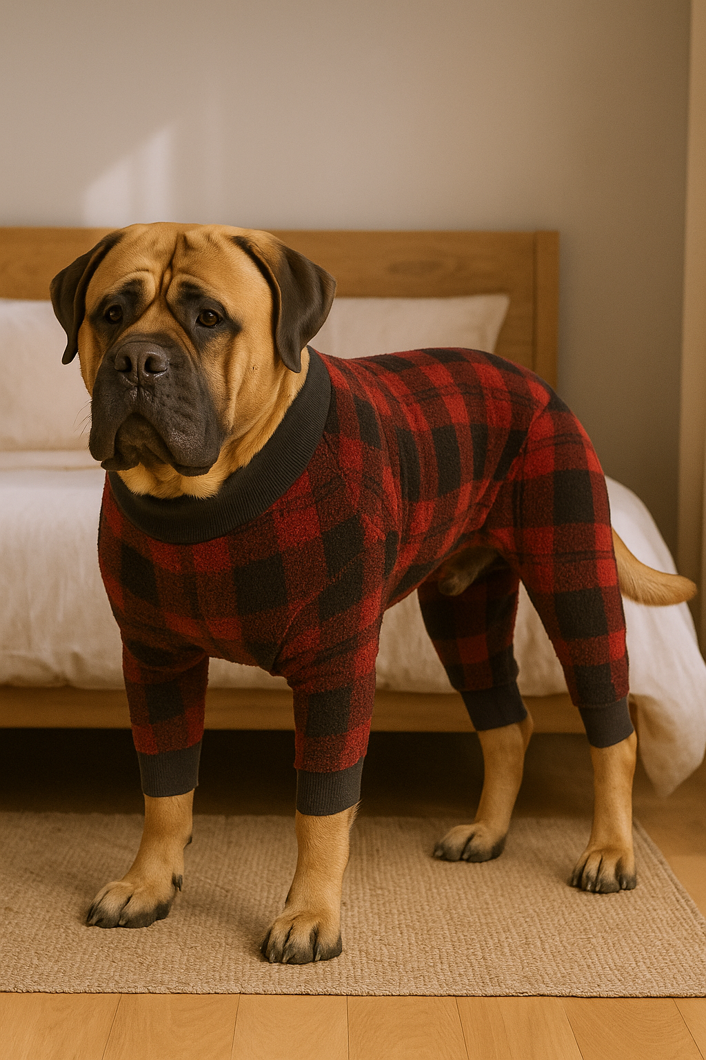 Le pyjama pour chien en flanelle à carreaux rouge & noir