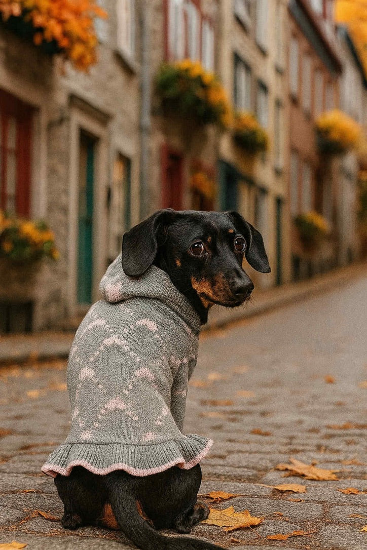 La robe à coeur pour chien Tricoté à Capuchon