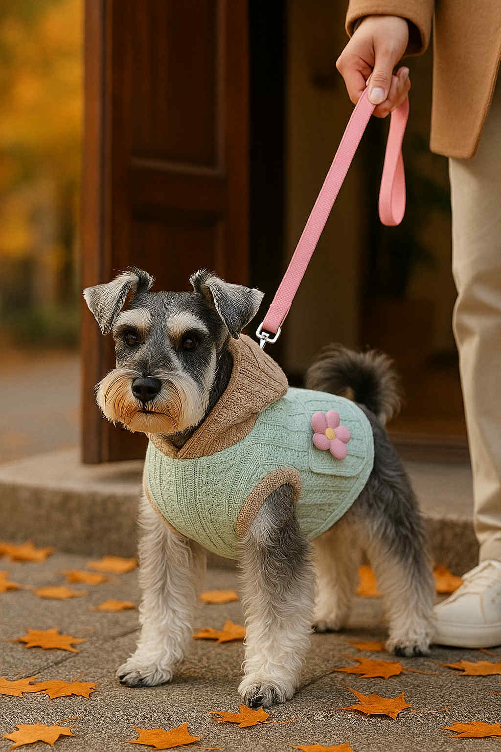 Turquoise and flower knitted cotton fleece for dogs